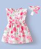 Kookie Kids Sleeveless Frock With Headband Floral Print - Pink