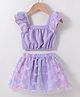 Kookie Kids Frill Sleeves Top And Skirt Set with Butterfly Applique - Purple