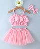 Kookie Kids Singlet Sleeves Top & Skirt With Bow Headband Solid Colour - Pink