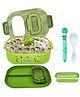 FunBlast Dinosaur Theme Lunch Box with Fork and 10 Color Ball Pen  Green