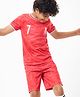 Pine Active Knit Half Sleeves Athleisure T-Shirt & Shorts Set Text & Number Print - Red