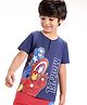 Babyhug Marvel 100% Cotton Knit Half Sleeves Henley T-Shirt with Avengers Graphics - Navy Blue