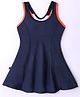 Rovars Cotton Lycra Sleeveless Frock Style Swimsuit - Navy Blue & Orange