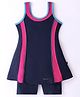 Rovars Cotton Blend Sleeveless Solid Color Frock Swimsuit - Pink & Navy Blue