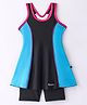 Rovars Cotton Blend Sleeveless Solid Color Frock Swimsuit - Black & Teal Blue