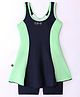 Rovars Cotton Blend Sleeveless Solid Color Frock Swimsuit - Green & Navy Blue