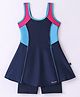 Rovars Cotton Blend Sleeveless Color Blocked Frock Swimsuit - Navy Blue & Pink