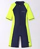 ROVARS Cotton Lycra Half Sleeves Legged Diving Swim Suit - Navy Yellow