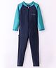 Rovars Cotton Lycra Full Sleeves Solid Color Body Swimsuit - Navy Blue & Green