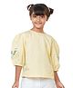 My Milestones Puffed Three Fourth Sleeves Placement Floral Embroidered Top - Lemon Yellow