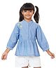 My Milestones Three Fourth Sleeves Placement Floral Embroidered Peplum Top - Blue