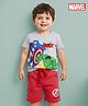 Babyhug Marvel 100% Cotton Knit  Half Sleeves T-Shirt & Shorts With Avengers Graphics - Grey & Red