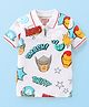 Babyhug Marvel 100% Cotton Knit Half Sleeves Polo T-Shirt With Pocket & Avengers Print -White