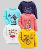 KUCHIPOO Pack Of 5 Full Sleeves Girl & Giraffe Printed Tees - Multi Colour