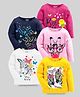 KUCHIPOO Pack Of 5 Full Sleeves Tigress & Zebra With Butterflies Printed Tees - Pink Blue & Yellow