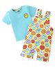 Babyhug Single Jersey Knit Dungaree & Half Sleeves T-Shirt Emoji Print - Multicolour