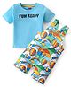 Babyhug Single Jersey Knit Boat Printed Dungaree & Half Sleeves T-Shirt - Light Blue & Multicolor
