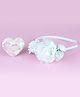 Tia Hair Accessories Set Of 2  Floral Detailed Hair Band  & Sequin Embellished  Heart Clip - White