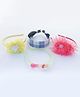 Tia Hair Accessories Set Of 4 Frill Flower And Bunny Embellished With Checked Hair Bands - Yellow Pink & Blue