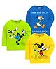 KUCHIPOO Pack Of 3 Full Sleeves Cotton Blend Mickey & Friends Featuring Printed Tees  - Green Yellow & Blue