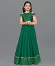Fashion Dream Cold Shoulder Half Sleeves Flower Motif Foil Pritned & Beads Embellished Flared Gown - Green