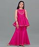 Fashion Dream Sleeveless Floral Foil Printed With Gota Lace Embellished Peplum Taffeta Top And Sharara Set - Pink