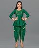 Fashion Dream Three Fourth Sleeves Taffeta Floral Foil Printed With Gota Lace Embellished Peplum Kurta & Dhoti - Green