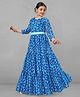 Fashion Dream Three Fourth Sleeves Seamless Floral Printed & Sequin Band Embellished Fit & Flare Maxi Dress - Blue