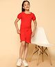 Kids Cave Half Sleeves Solid Biowashed Jumpsuit - Red