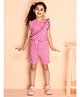 Kids Cave Frill Cap Sleeves Polka Dots Printed & Frilll Detailed Flower Printed Jumpsuit - Pink