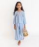 A Little Fable Three Fourth Sleeves Floral Embroidered Top With Pant Set - Blue