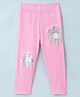 Little Kangaroos 100% Cotton Lycra Knit Full Length Legging With Floral Foil Print - Pink