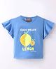 Little Kangaroos Cotton Blend Knit Half Sleeves Top Lemon Print - Royal Blue