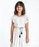A Little Fable Flutter Half Sleeves Ditsy Floral Printed Fit & Flare Dress With Front Tie Up - White