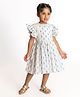 A Little Fable Flutter Half Sleeves Motif Block Printed & Pin Tuck Detailed Dress - White