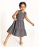 A Little Fable  Sleeveless Floral Embroidered & Pin Checked Tiered Nostalgia Dress - Black