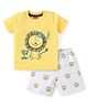 Babyhug Single Jersey Knit Half Sleeves Night Suit With Lion Print - Yellow & Grey