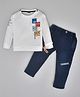 Kiwi 100% Cotton Full Sleeves Face Printed Tee & Denim Pant Set - Blue
