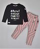 Kiwi 100% Cotton Full Sleeves Text Printed Tee & Striped Pant Set - Pink