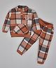 Kiwi 100% Cotton Full Sleeves Plaid Checked Tee &   Coordinating Pant Set -  Brown