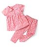 Babyhug Cotton Knit Single Jersey Half Sleeves Night Suit With Polka Dots Print - Pink