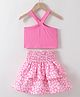 Kookie Kids Sleeveless Top & Skirt With Floral Print - Fuchsia