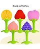 BitFeex Soft Silicone Baby Teether Pacifier Fruit Shape Baby Toys Feeder Infants Teethers Hygienic Case BPA Free-Pack of 5pcs