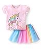 Babyhug Single Jersey Knit Half Sleeves Top & Shorts Set with Unicorn Print - Multicolour