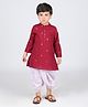 Babyhug Cotton Woven Full Sleeves Gold Foil Printed Kurta & Striped Dhoti Set - Red