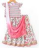 Babyhug 100% Cotton Woven Half Sleeves Choli Lehenga With Dupatta Floral Print - White & Pink
