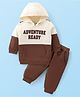 Babyhug Cotton Terry Knit Full Sleeves Hooded T-Shirt & Lounge Pants Set With Text Print - Brown