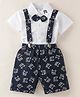 WOW Cotton Knit Half Sleeves T-Shirt & Shorts With Car Print - White & Blue