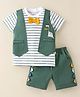Wow Cotton Half Sleeves T-Shirt & Shorts With Dino Embroidery - White & Green
