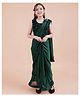 SHRITHI Fashion Fab Seamleess Sequin Embellished Unstitched Blouse Piece With Pleated Hem Detailed Lotus Pattern Saree - Green & Black